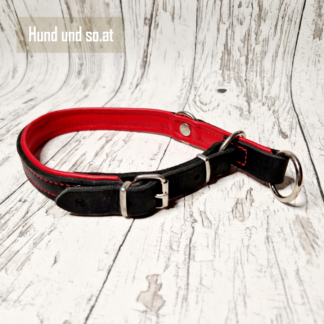 Lederhalsband Schwarz Rot