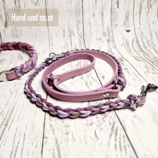 Hundeleine Halsband Set Paracord-Leder Flieder