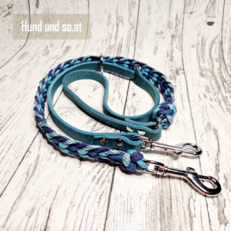 Paracord Leder Leine Petrol