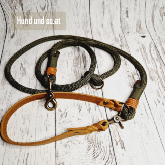 Leder-Cord Leine Olive