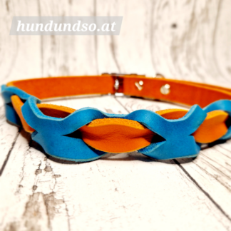 Hundehalsband Leder orange türkis