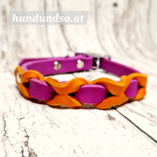 Hundehalsband Leder orange magenta