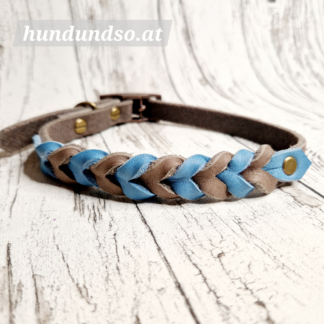 Hundehalsband Leder braun blau