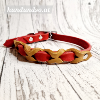 Hundehalsband Leder rot cognac