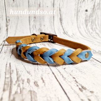 Hundehalsband Leder Cognac Eisblau