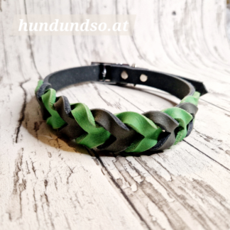 Halsband leder grau grün