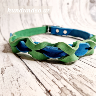 Hundehalsband Leder grün türkis