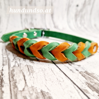 Hundehalsband Leder Grün Orange