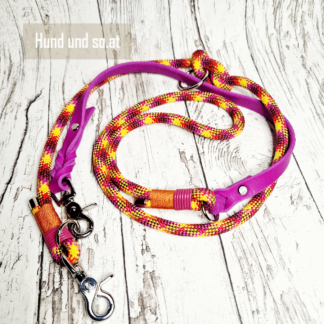 Hundeleine Halsband Set Seil Leder Fuego Purpur Orange